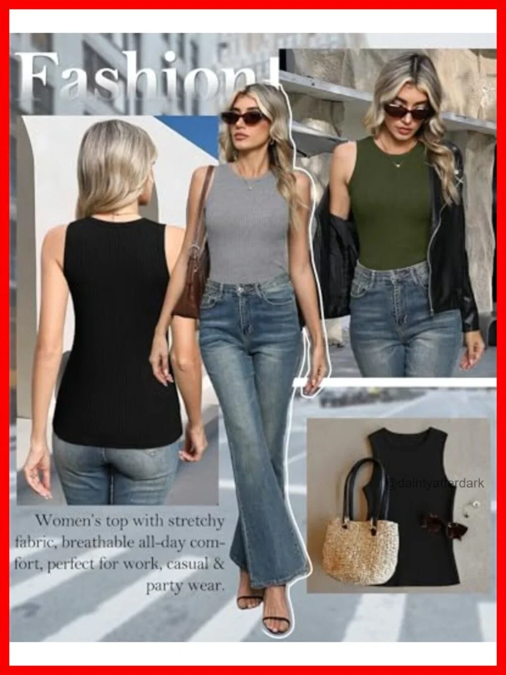 3 Pack Ribbed 95% Cotton Tank Tops for Women Stretchy Sleeveless